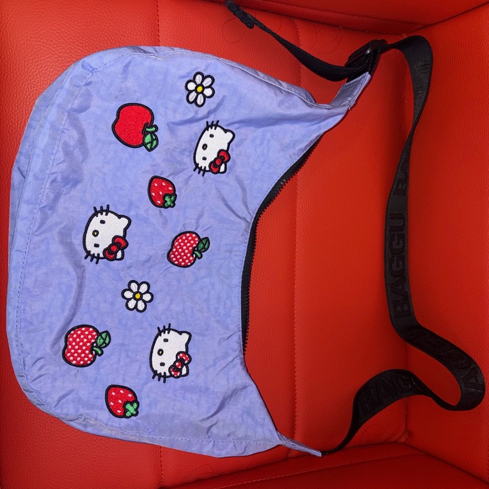 BAGGU Lavender Crossbody Bag with Hello Kitty and Strawberry Design